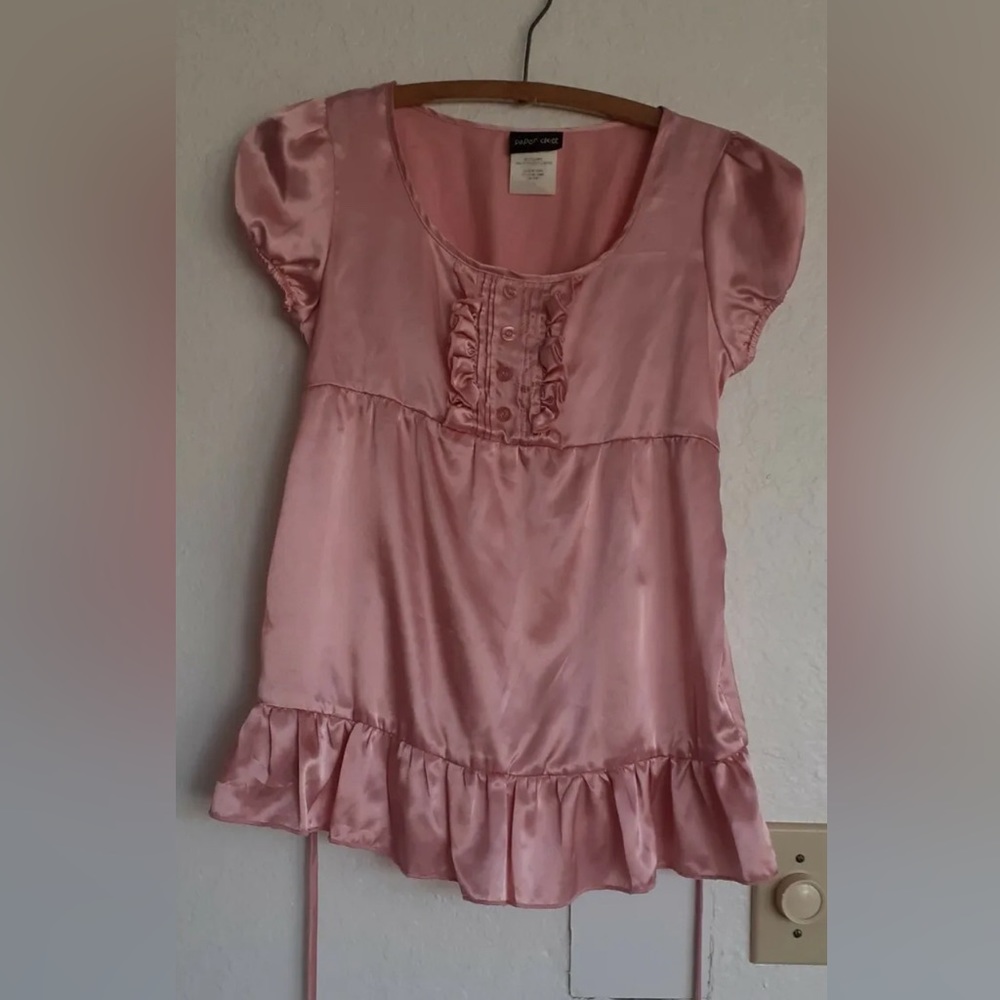 Paper doll  girls  short sleeves blouse  / Size: M(7-8). Pink. Fabric:satin.